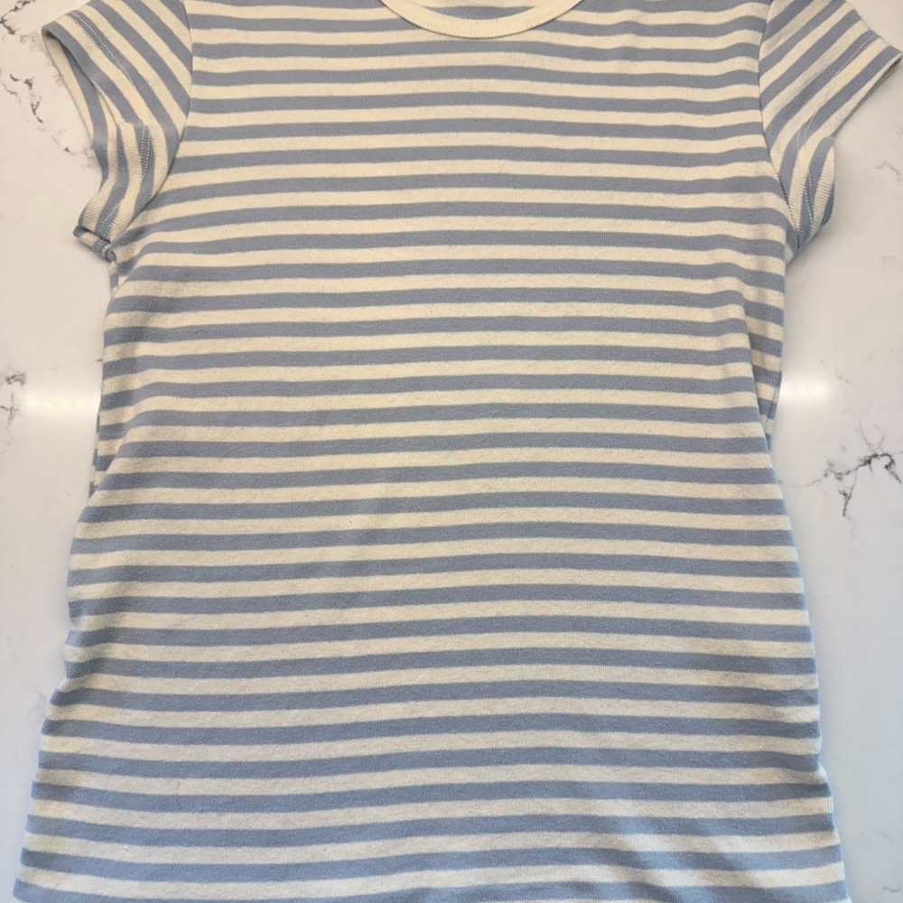 Brandy Melville Blue and Cream Striped Top